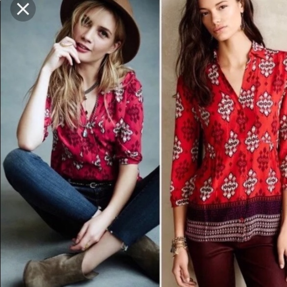 Anthropologie Maeve Woodland Walk Aztec Top
